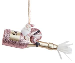 HANG ON üveg karácsonyfadísz, Mikulás pezsgősüvegen 15cm