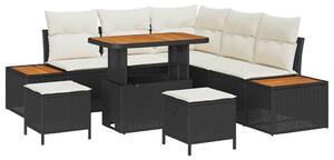 VidaXL Kerti Kanapé Szett párnával tárolóval 8 pcs Fekete Poli rattan