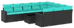 VidaXL 11 részes fekete polyrattan kerti ülőgarnitúra párnákkal