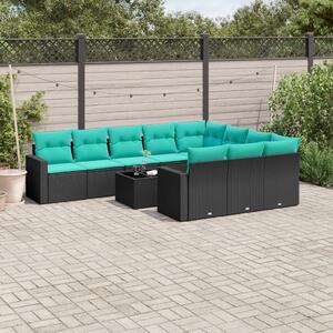 VidaXL 11 részes fekete polyrattan kerti ülőgarnitúra párnákkal