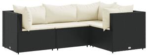 VidaXL 4 részes fekete polyrattan kerti ülőgarnitúra párnákkal