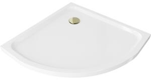 Mexen Flat félköríves slim zuhanytálca 70 x 70 cm, fehér, arany szifon - 41107070G