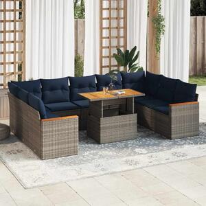 VidaXL 10 részes szürke polyrattan kerti ülőgarnitúra párnákkal