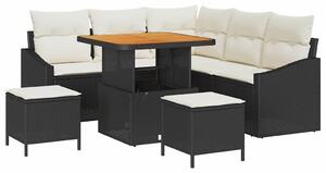 VidaXL Kerti Kanapé Szett párnával tárolóval 8 pcs Fekete Poli rattan