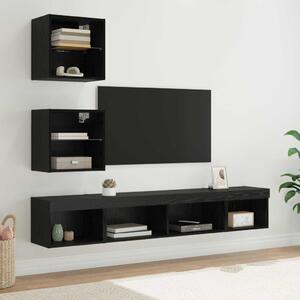 TV Fali Egységek LED-del 5 pcs Fekete tölgy 100 x 30 x 30 cm Faanyag