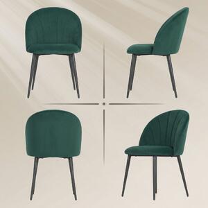 HOMCOM Set 2 Scaune de Sufragerie Tapițate cu Spătar în Formă de Scoică din Catifea, 52x55x79 cm, Verde Închis
