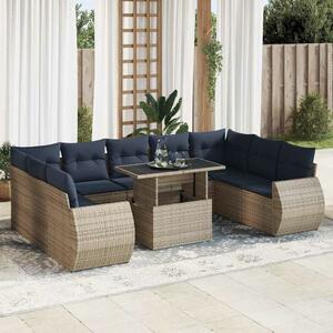 VidaXL 10 részes szürke polyrattan akácfa kerti ülőgarnitúra párnákkal