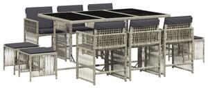 VidaXL 11 részes világosszürke polyrattan kerti ülőgarnitúra párnákkal