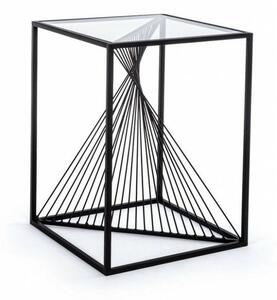 Fekete vas dohányzóasztal üveglappal, Espiral, 41 cm x 41 cm x 56 cm