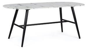 Dohányzóasztal fekete acél lábakkal és márványüveg asztallappal 110 cm x 50 cm x 45 cm