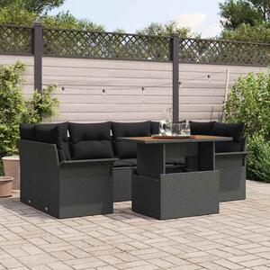 VidaXL Kerti Kanapé Szett tárolóval 7 pcs Fekete Poli rattan
