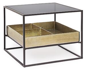 Fekete arany vas dohányzóasztal üveglappal Mavila 62 cm x 62 cm x 50 cm