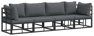 VidaXL Kerti Kanapé Szett 4 pcs Fekete Fém