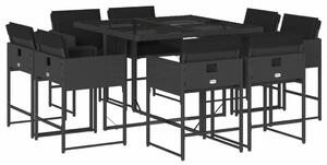 VidaXL 9 részes fekete polyrattan kerti étkezőgarnitúra párnákkal