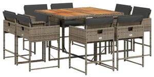 VidaXL 9 részes szürke polyrattan kerti étkezőgarnitúra párnával