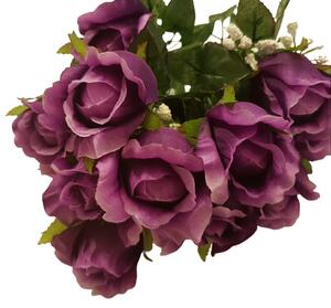 Rózsa csokor lila "12" 45cm művirág
