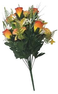 Rózsa, Alstromerie és szegfű x18 csokor narancssárga, sárga 50cm művirág