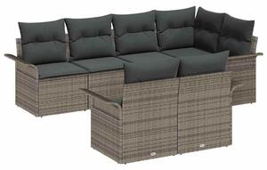 VidaXL Kerti Kanapé Szett párnával tárolóval 7 pcs Szürke Poli rattan