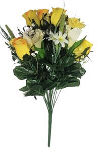 Rózsa, Alstromerie és szegfű x18 csokor sárga 50cm művirág