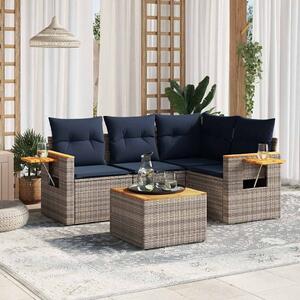VidaXL 5 részes szürke polyrattan kerti ülőgarnitúra párnával