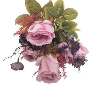 Rózsa és százszorszép csokor 45cm lila művirág
