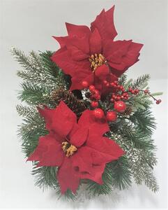Karácsonyi elrendezés Mikulásvirág Mikulásvirág, bogyók és kiegészítők O 25cm x 35cm piros