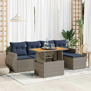 VidaXL 6 részes szürke polyrattan kerti ülőgarnitúra párnákkal