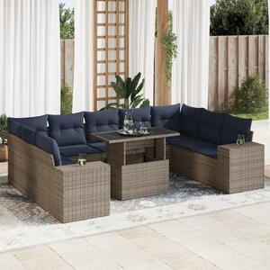 VidaXL 10 részes szürke polyrattan akácfa kerti ülőgarnitúra párnákkal