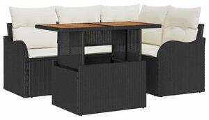 VidaXL Kerti Kanapé Szett tárolóval 5 pcs Fekete Poli rattan