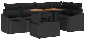 VidaXL Kerti Kanapé Szett tárolóval 6 pcs Fekete Poli rattan