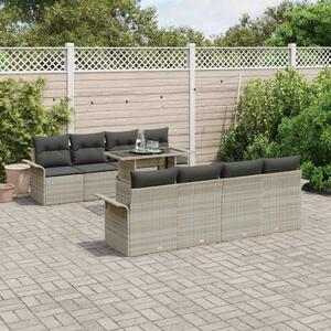 VidaXL Kerti Kanapé Szett párnával 9 pcs Világosszürke Poli rattan