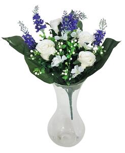 Rózsa és Levendula csokor x13 34cm kék és fehér művirág