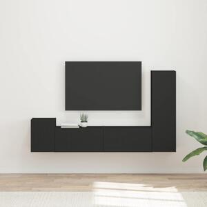 TV szekrény garnitúra Falra szerelhető 4 pcs Fekete Faanyag