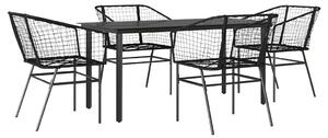 VidaXL 5 részes fekete polyrattan üveg kerti étkezőgarnitúra