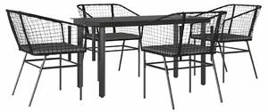VidaXL 5 részes fekete polyrattan üveg kerti étkezőgarnitúra párnákkal