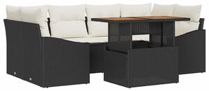 VidaXL Kerti Kanapé Szett tárolóval 7 pcs Fekete Poli rattan