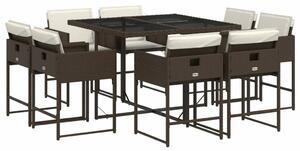 VidaXL 9 részes barna polyrattan kerti étkezőgarnitúra párnákkal