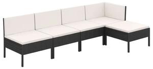 5 részes fekete polyrattan kerti ülőgarnitúra párnákkal