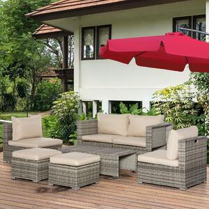Outsunny Living kerti PE rattan ülőgarnitúra, 8 darabos, bézs