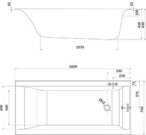 Cersanit Larga slip téglalap alakú fürdőkád 160x75 cm fehér S301-305