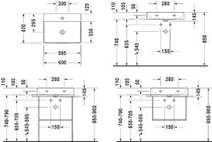 Duravit DuraSquare mosdótál 60x47 cm négyszögletes beépíthető fehér 2353600041