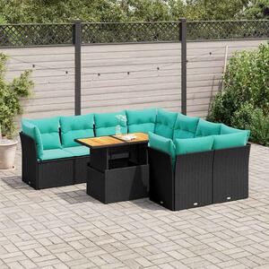 VidaXL 9 részes fekete polyrattan kerti ülőgarnitúra párnákkal