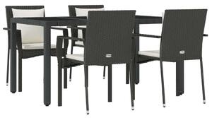 Polyrattan Kerti Étkezőgarnitúra - 5 részes - Fekete