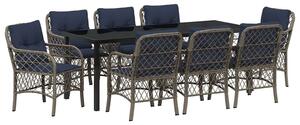 VidaXL Kert étkező szett párnával 9 pcs Szürke és fekete Rattan