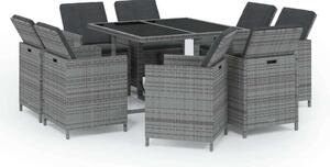Polyrattan Kerti Étkezőgarnitúra - 9 részes - Szürke