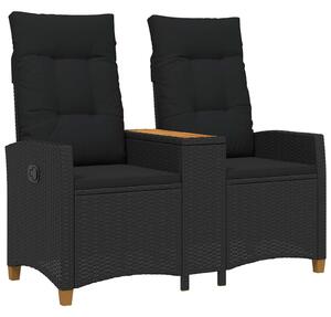 VidaXL Dönthető pad asztallal Fekete 126 x 65 x 112 cm polirattan