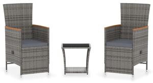 Polyrattan Kerti Ülőgarnitúra - 3 részes - Szürke