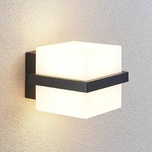 Lindby Auron LED kültéri fali lámpa, kocka alakú, Fekete, Műanyag, Modern