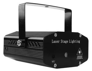 Holografikus lézeres projektor, távirányítóval és hangérzékelővel, piros és zöld LED szín, 1,5 m kábelhosszúság, 12 x 9 x 5,5 cm