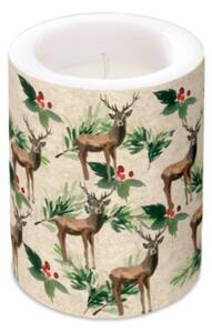Karácsonyi Átvilágítós Gyertya - Deers and Holly - 10x12cm